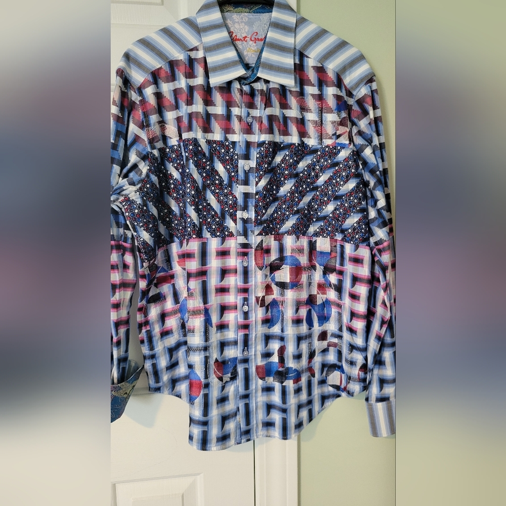 Robert Graham Limited Cotton Red White Blue Button Down Shirt XL